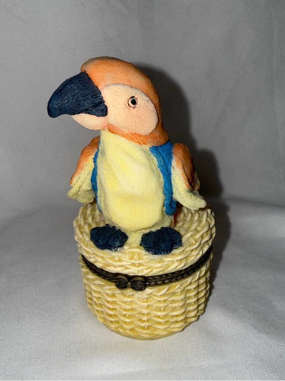 Vintage hand painted Parrot Trinket Box - Yellow & Blue